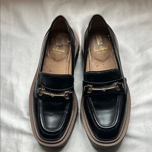 Sam Edelman Black Leather Loafers with Gold Accents